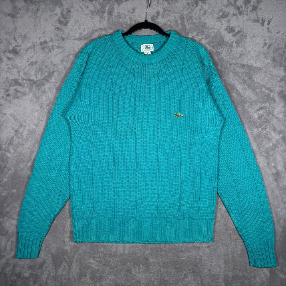 Vintage IZOD Lacoste Teal Textured Ribbed Cotton Sweater Men’s M USA Preppy